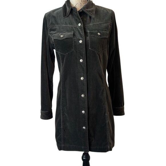 GAP Grey Velvet Denim Button Shirt Mini Dress Casual Womens 8 - Picture 1 of 11